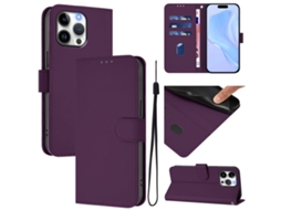 Capa De Couro Sintético Para Iphone 16 Pro Max - Toque Suave - Cor Sólida - Com Cordão
