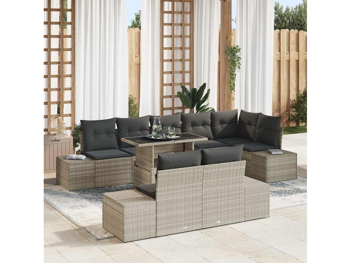 Vidaxl Conjunto De Sofá De Jardim 9 Unid. Cinzento-claro Vime Pe