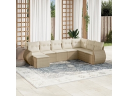 Vidaxl 8 Pcs Conjunto De Sofás P/ Jardim Com Almofadões Vime Pe Bege