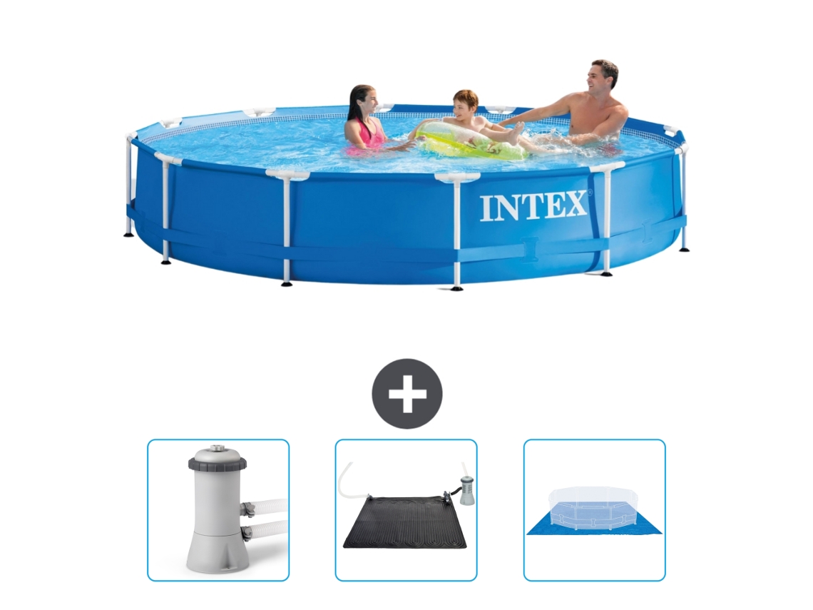Piscina INTEX Moldura Redonda 366 X 76 Cm Azul Incluída Bomba de Filtro de Piscina Tapete Solar Folha de Base