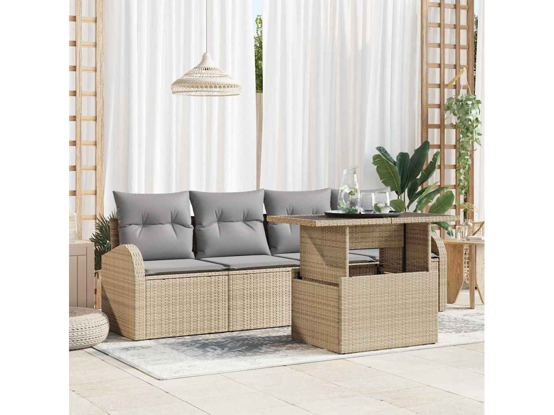 Vidaxl Conjunto De Sofá De Jardim 5 Unid. Bege Rattan De Polipropileno