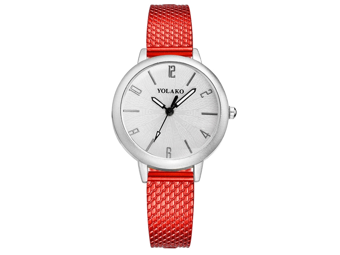 Relógio de Pulso Feminino de Quartzo Moderno com Pulseira de Plástico Casual Vermelho