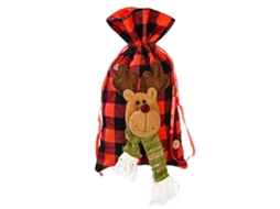 Laxiscreed Sacola De Armazenamento Natal Com Design De Rena E Padrão Xadrez Vermelho E Preto