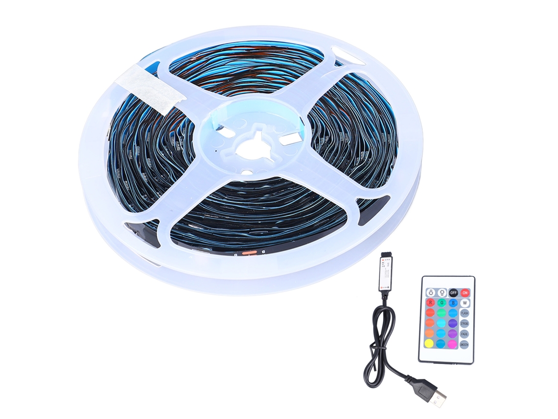 2026 tira de Led Rgb com Controle Remoto de 24 Teclas e Bluetooth, Luz Ambiental de 15 Metros com Bateria Integrada