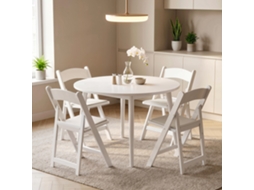 Conjunto De 4 Cadeiras Dobráveis Em Resina E Pu, Poltronas Portáteis Para Interiores E Exteriores, 45x44x78cm, Branco