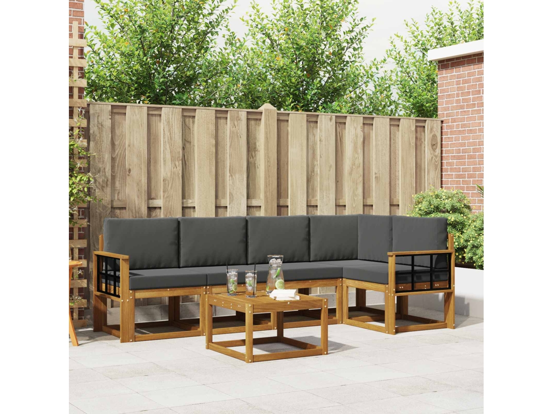Vidaxl Conjunto De Sofás Para Exterior 6 Pcs Natural E Antracite