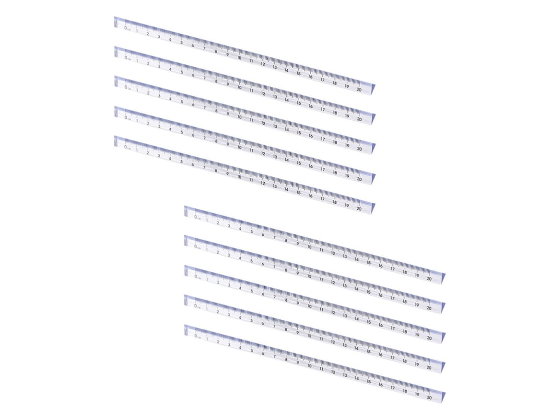 Régua de escala de plástico transparente com 10 peças, fácil de identificar.