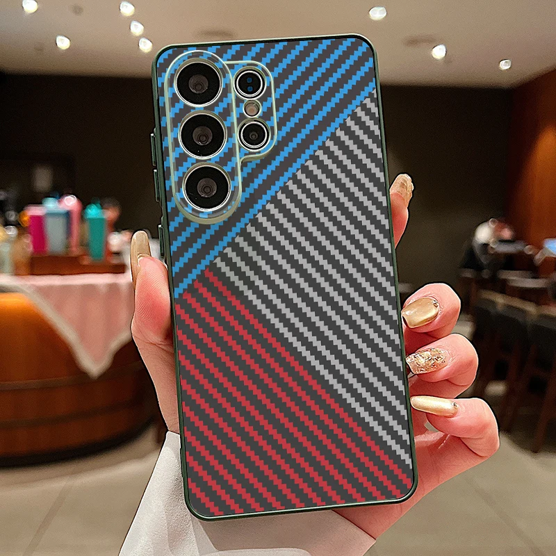 Capa Magnética Para Celular Galaxy A17 Com Textura De Fibra De Carbono (verde).