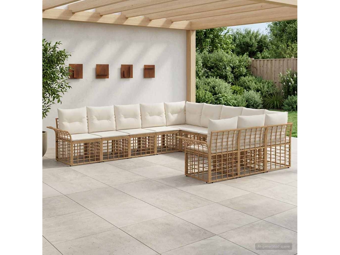 Vidaxl Conjunto De Sofás Para Exterior 11 Unid. Natural E Branco Creme