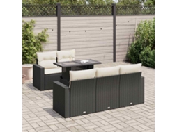 Vidaxl 6 Pcs Conjunto Sofás De Jardim C/ Almofadões Vime Pe Preto