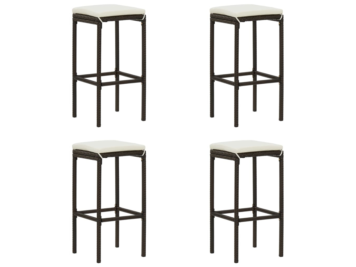 Vidaxl Bancos De Bar Com Almofadões 4 Pcs Vime Pe Castanho