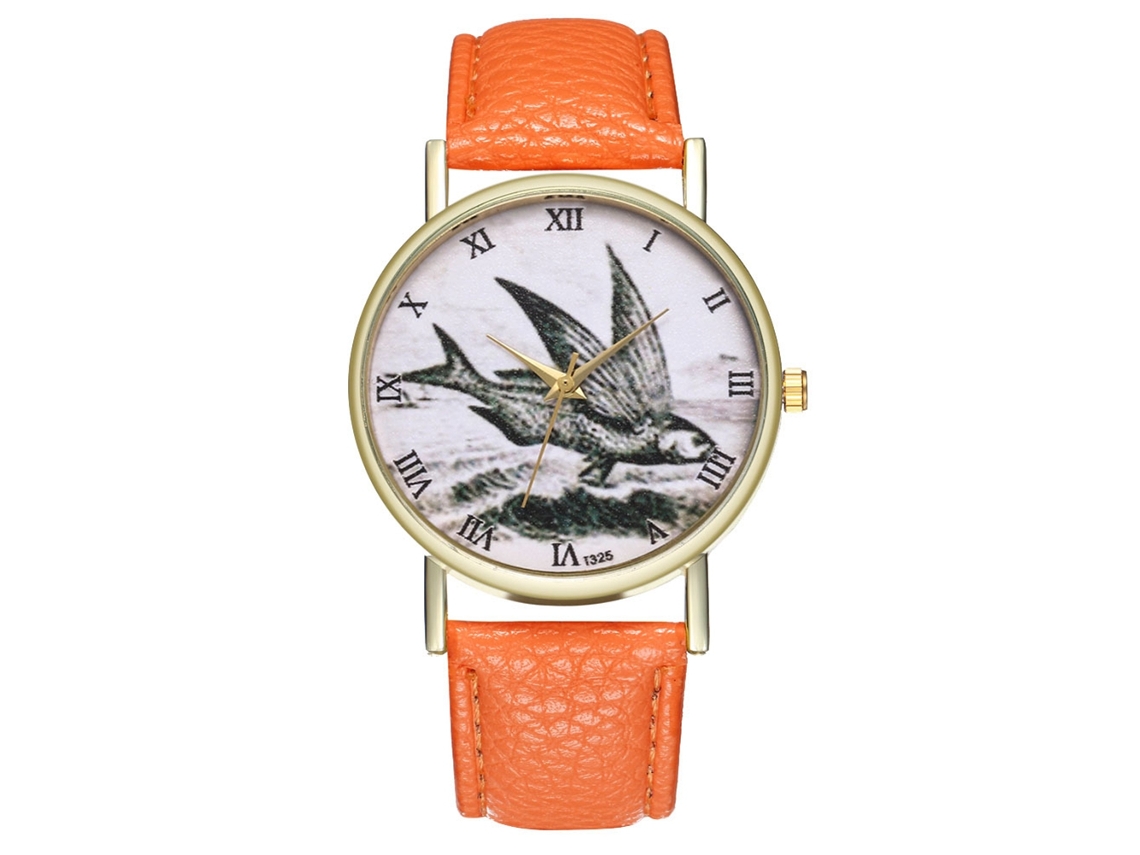 Relógio de Pulso Unissex Casual Retro de Quartzo com Pulseira de Couro Laranja