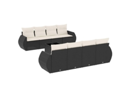 Conjunto de 9 Sofás para Jardim com Almofadões Vime Pe Preto MAISON EXCLUSIVE (9 pcs)
