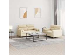 Vidaxl 2 Pcs Conjunto De Sofás Com Almofadas Tecido Cor Creme