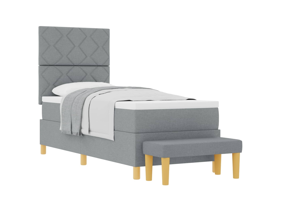Cama De Solteiro | Camas Para Quarto | Cama Box Com Colchão Cinzento-claro 80 X 200 Cm Tecido