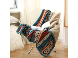 Manta De Lana Suave Reversible Sherpa Flannel Para Sofá 127x152 Cm Rayas Azul E Laranja Quente E Confortável