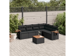 Vidaxl 7 Pcs Conjunto De Sofás P/ Jardim C/ Almofadões Vime Pe Preto