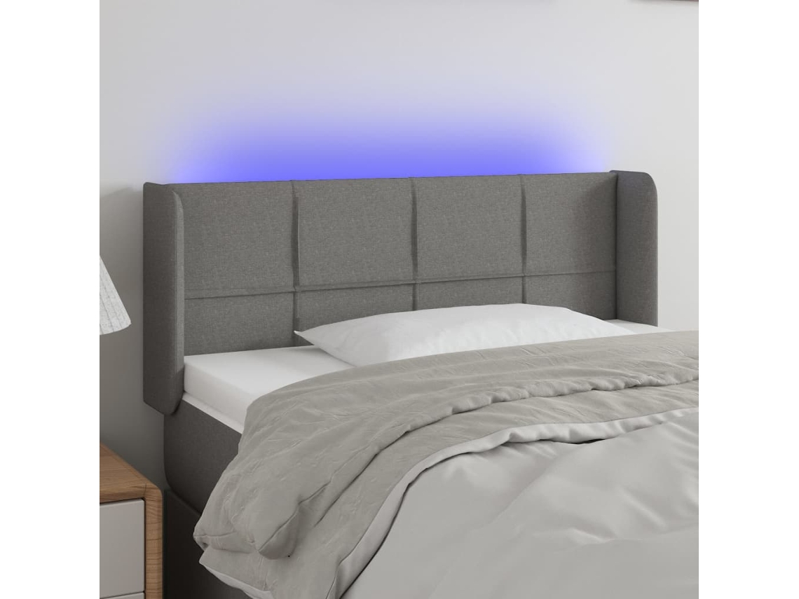 Cabecero con luces LED, tela, 83x16x78/88cm, gris oscuro
