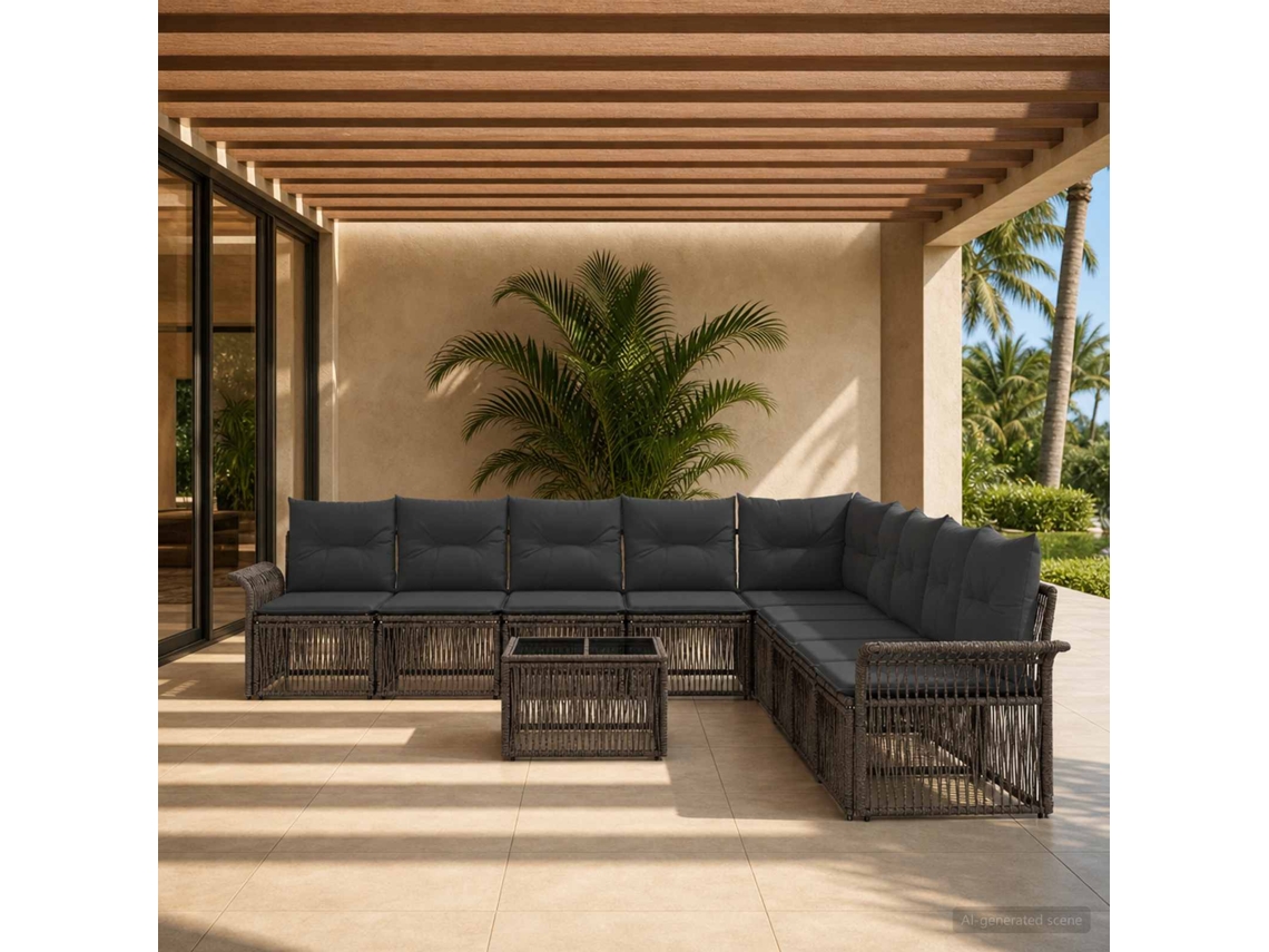 Vidaxl Conjunto De Sofá De Jardim 10 Unid. Cinzento Vime Pe