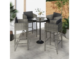 Vidaxl Bancos De Bar Com Almofadões 4 Pcs Vime Pe Cinzento