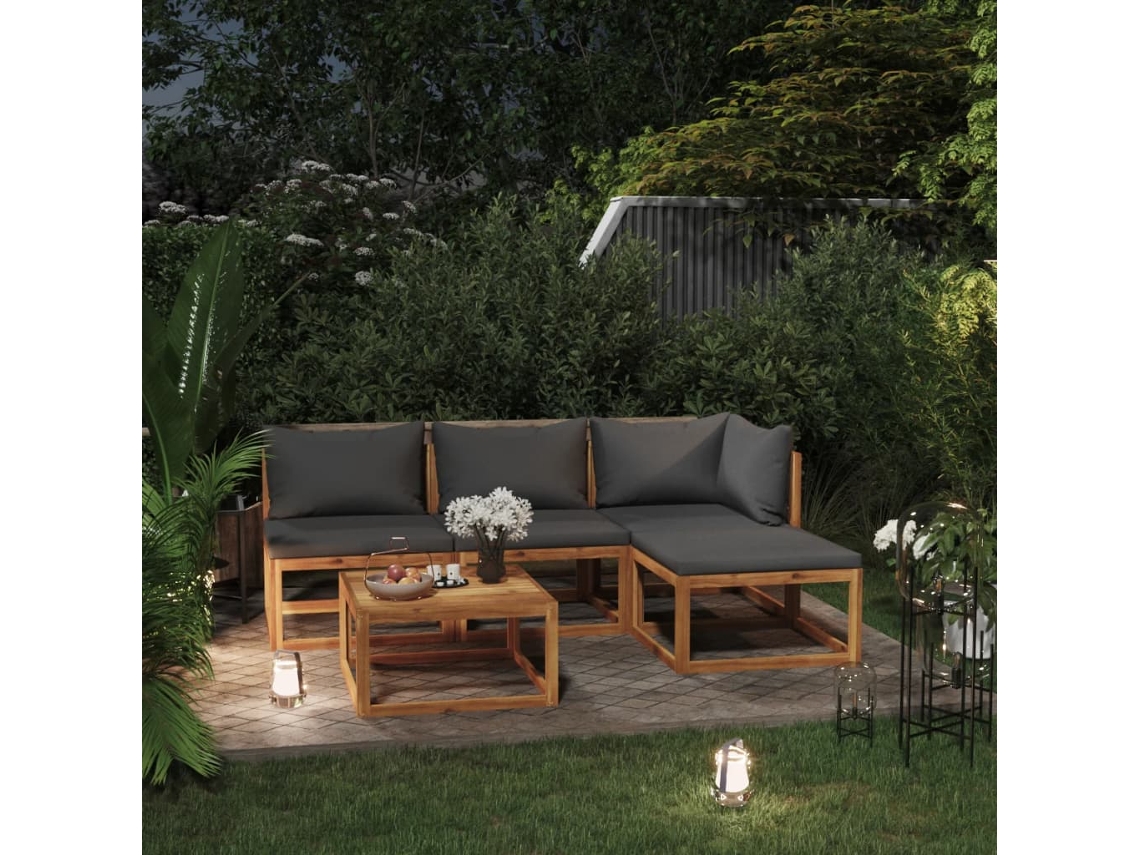 Conjunto Jardim Lounge 5 Peças C/ Almofadões Acácia Maciça Dkd Home Decor