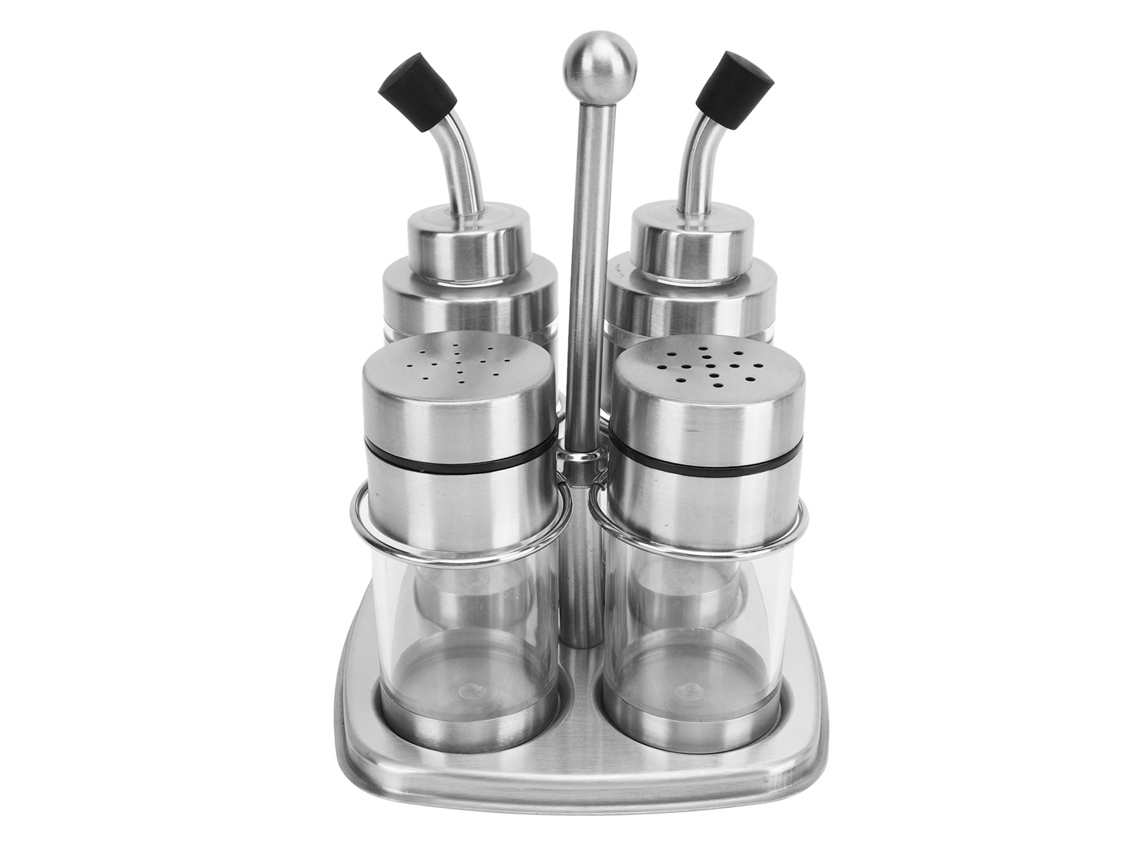 Conjunto de 4 frascos de tempero em aço inox 304 com prateleira para cozinha e piqueniques | S/MARCA