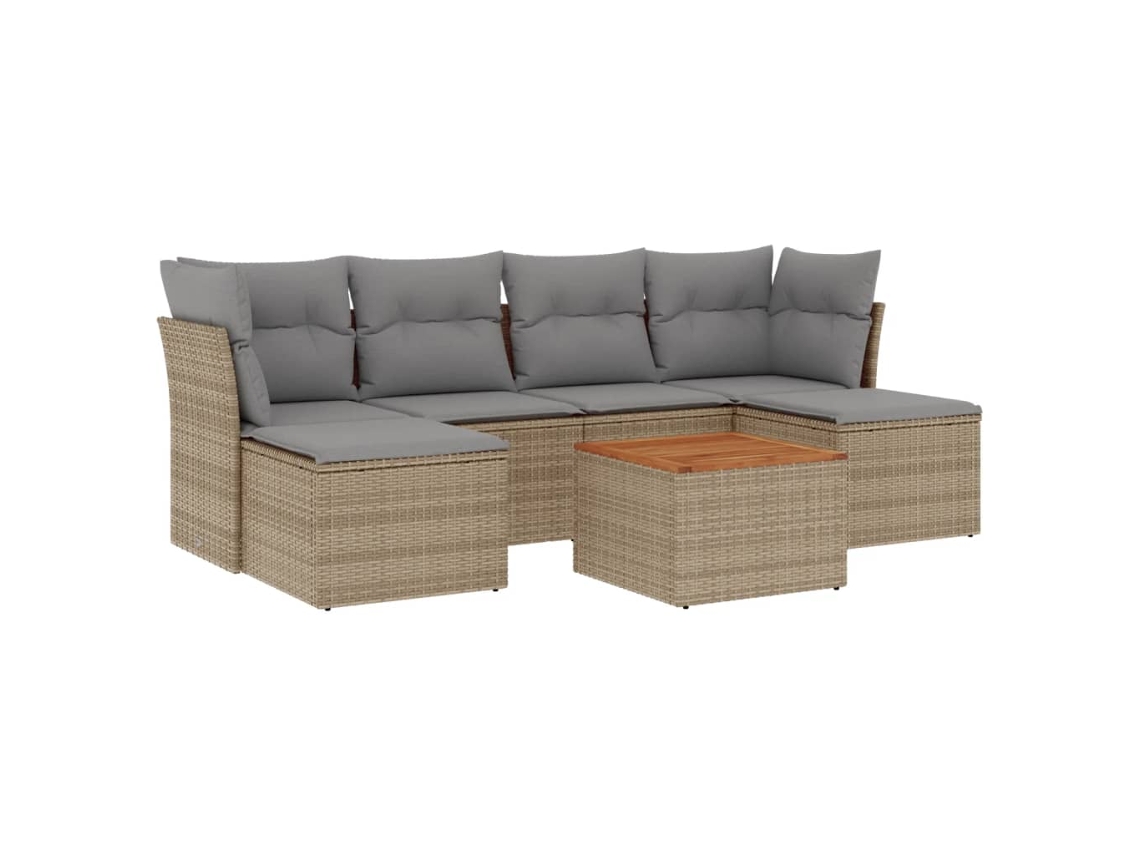Conjunto de 7 sofás de jardim com almofadões Vime Pe Bege Misturado MAISON EXCLUSIVE