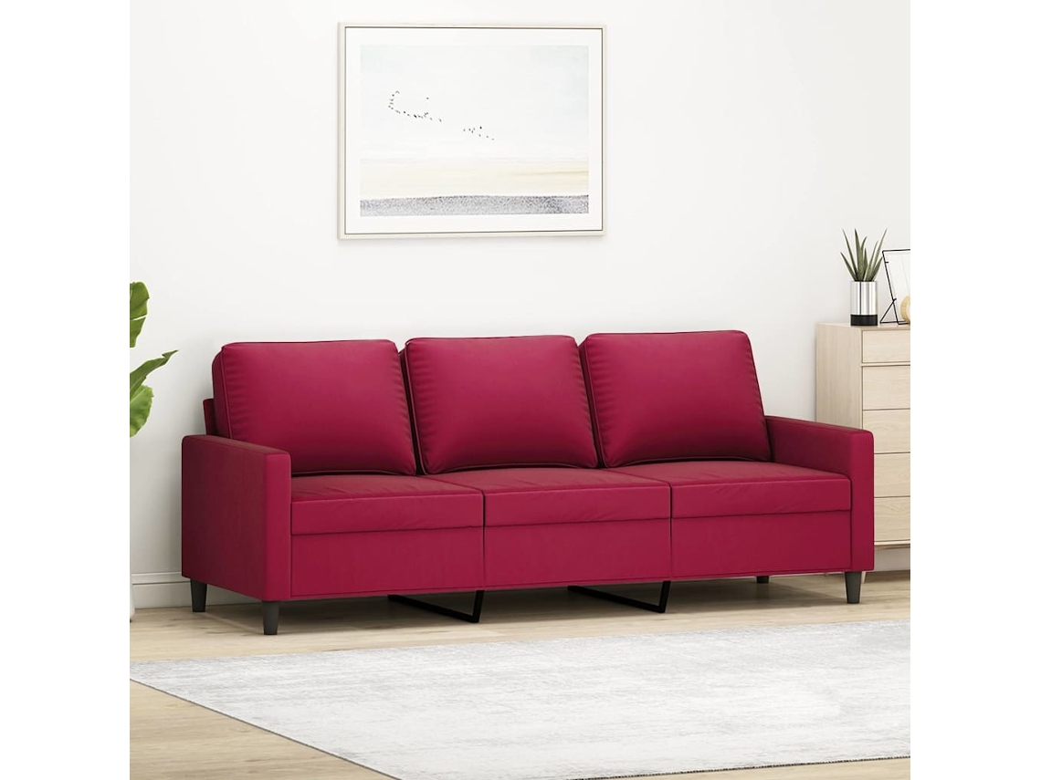 Vidaxl Sofá De 3 Lugares Veludo 180 Cm Vermelho Tinto