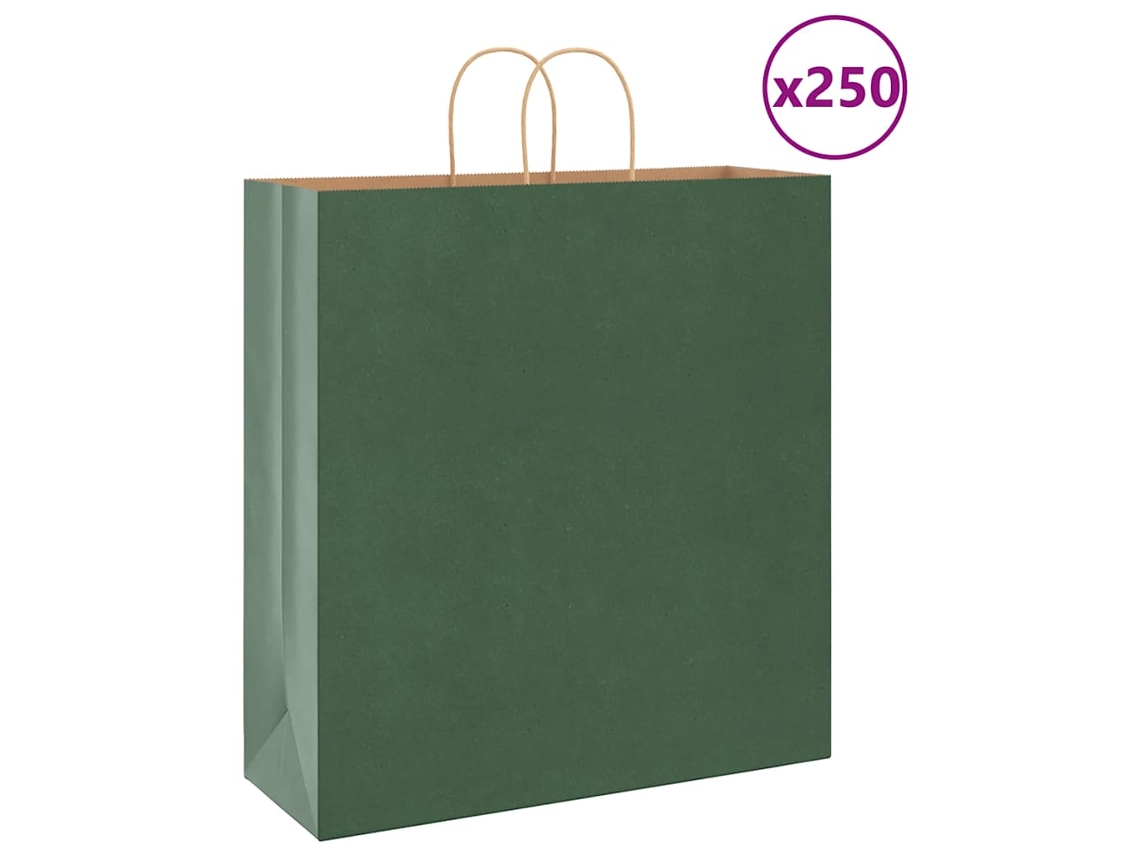 Vidaxl Sacos De Papel 250 Unid Com Alças Verde 45x17x48 Cm