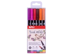 Marcadores Brush Pen com Dupla Ponta Conjunto de 6 Cores Apli