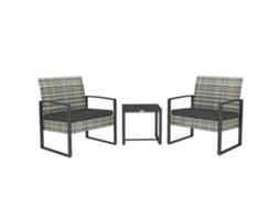 Conjunto Jardim 3 Peças Duas Cadeiras Almofadas Mesa Vidro Vime Cinza Claro QINGYU TECH