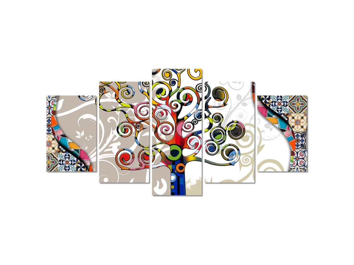 Quadro Moderno DEKOART Abstratos, Árvore da Vida, Klimt, Cinza (200 X 100cm)