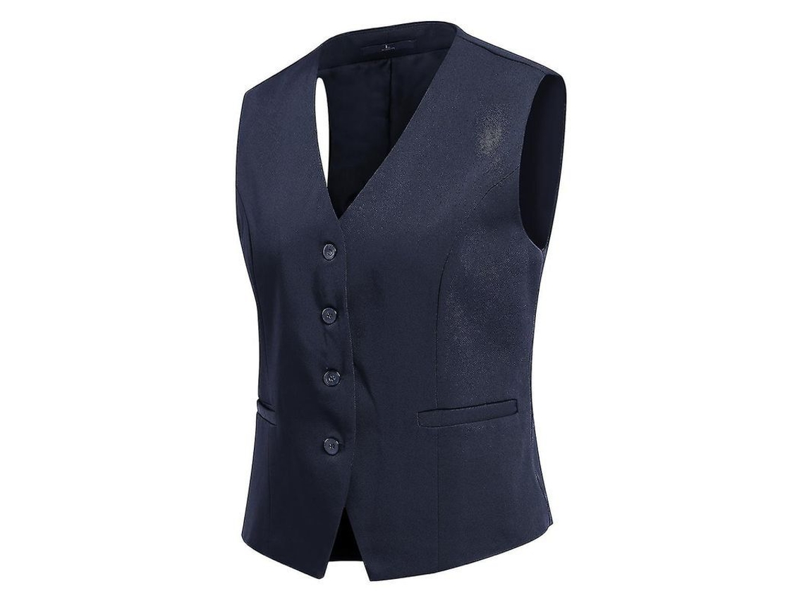 Colete Slim Feminino Com Recorte 3d V-neck Botões Eco-friendly Para Trabalho E Ocasiões Casuais Azul Marinho