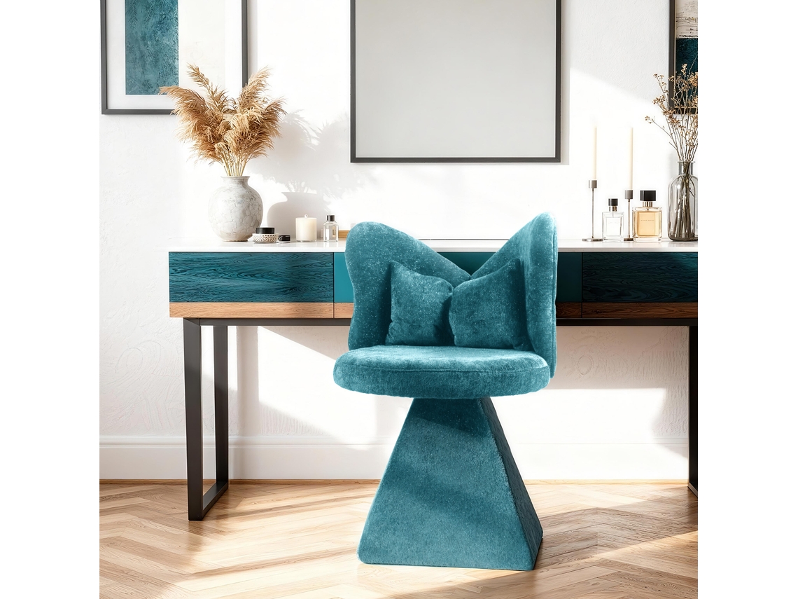 Cadeira Vaidade Com Encosto Borboleta, Giratória, Para Sala De Jantar, Banco De Maquiagem Para Quarto, Azul