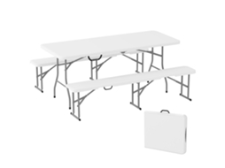 Conjunto de Piquenique Dobrável de 3 Peças com Mesa e 2 Bancos em Hdpe e Metal, Branco e Cinza Claro E TOWN COMMERCE GMBH