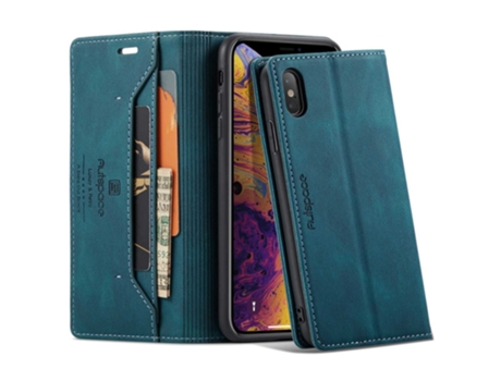 Autspace Capa Em Couro Pu Bloqueio Rfid, Com Suporte Para Apple Iphone X/xs - Azul