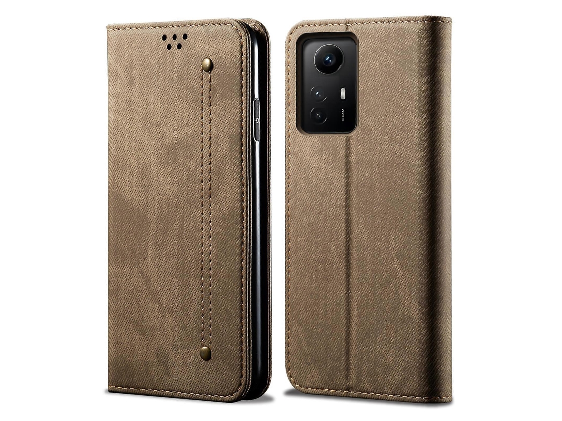 Capa De Celular Flip Em Couro Com Textura De Jeans Para Xiaomi Redmi Note 12s