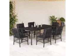 Vidaxl 7 Pcs Conjunto De Jantar P/ Jardim C/ Almofadões Vime Pe Preto