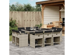 Vidaxl 11 Pcs Conjunto Jantar P/ Jardim C/ Almofadões Vime Pe Cinzento