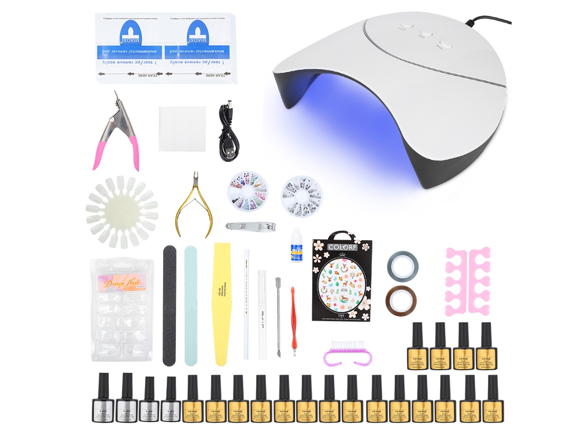 Kit De Arte De Uñas Profesional Com Lâmpada Uv Led, Lixa, Esmalte E Ferramentas De Manicure