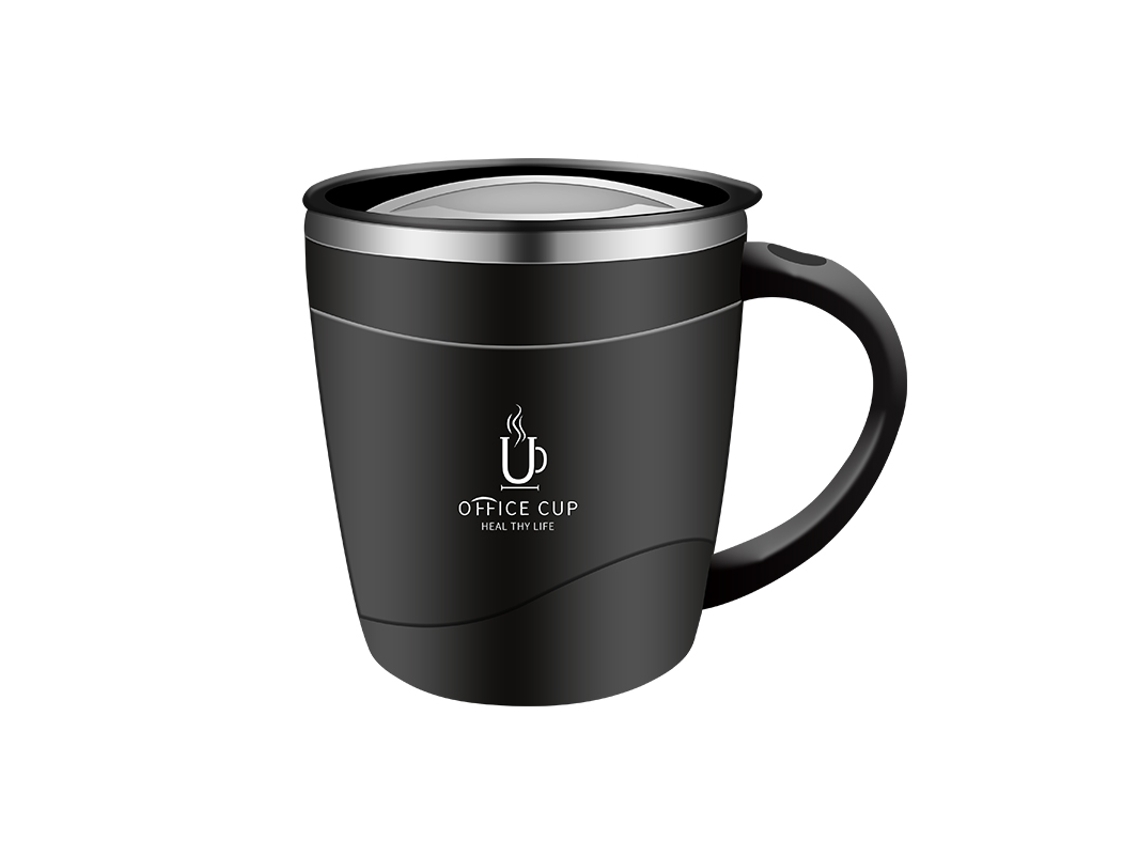 Caneca De Café Em Aço Inoxidável 304 (preta) Com Tampa, Caneca Isolada De Camada Dupla Resistente Ao Calor Com Alça.