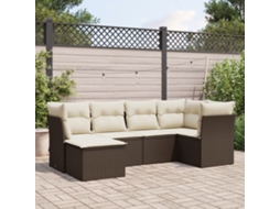 Vidaxl 6 Pcs Conjunto de Sofás Jardim C/ Almofadões Vime Pe Castanho