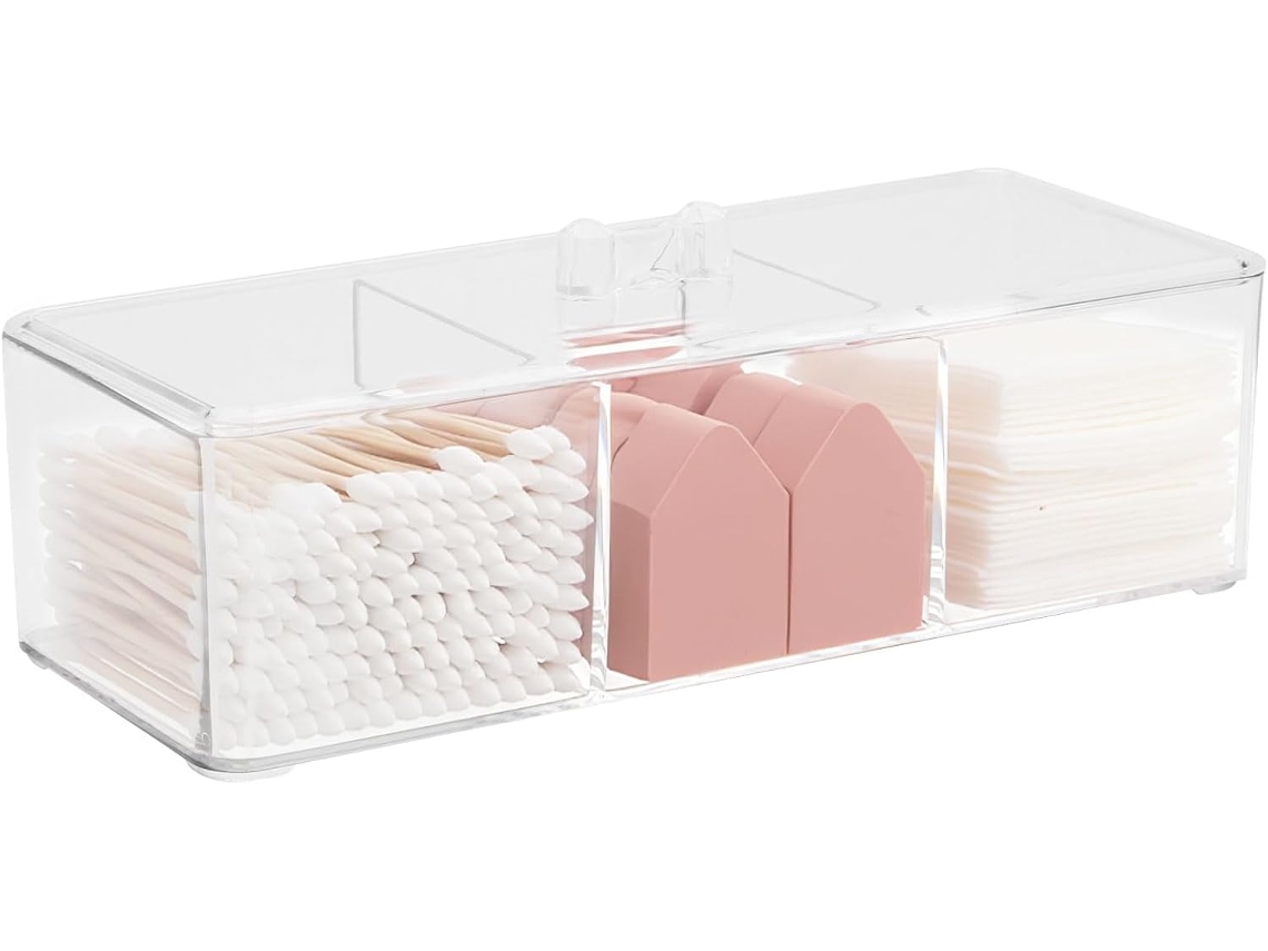 Recipiente Para Cotonetes De 3 Níveis Transparente, Empilhável, Com Tampa, Para Banheiro | Cozinha, Armazena Discos De Algodão. Aquaforge