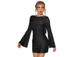 Vestido Mini De Manga Longa Com Glitter E Costas Abertas Para Festas E Noite De Saída Preto