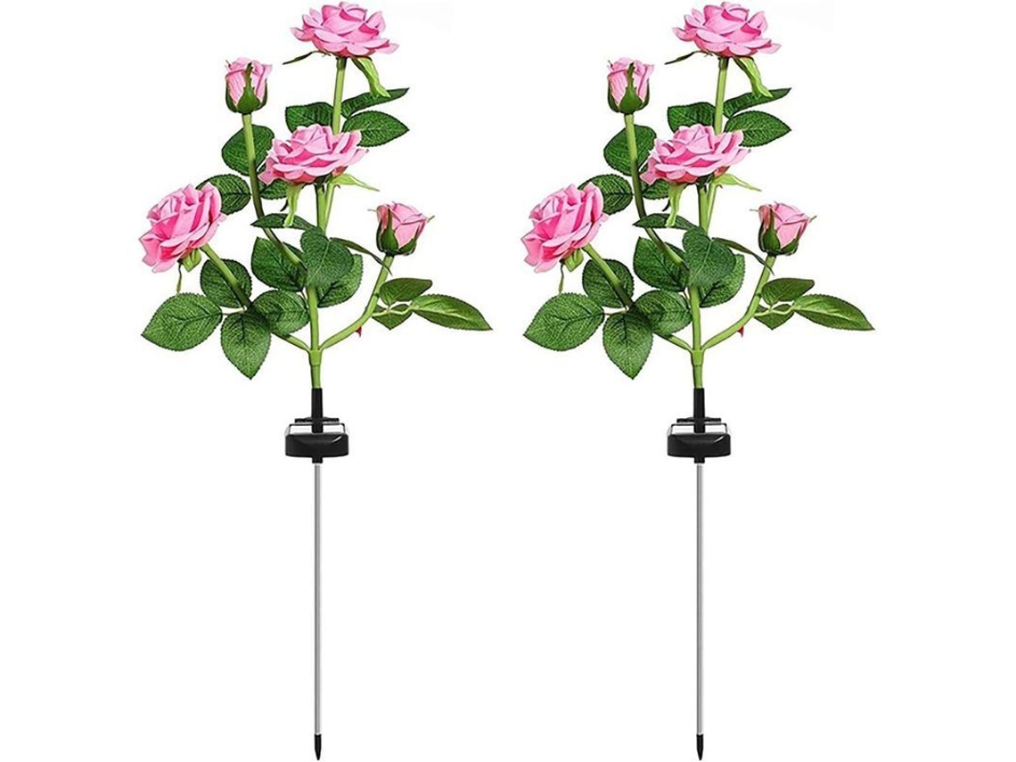 Luz De Jardim Solar 2 Pacotes Com 10 Flores De Rosa, Impermeável, Energia Solar, Decoração Exterior
