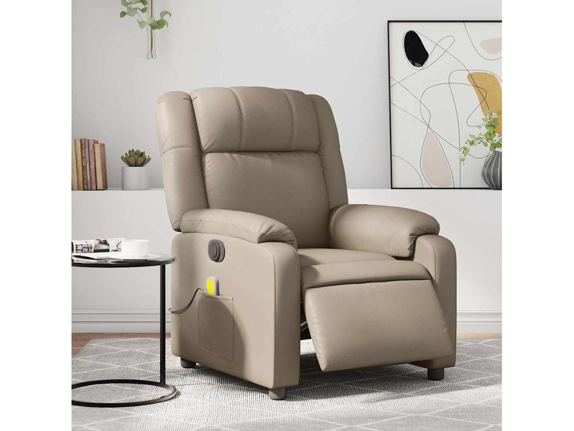 Poltrona massagens reclinável elétrica couro artif. cappuccino