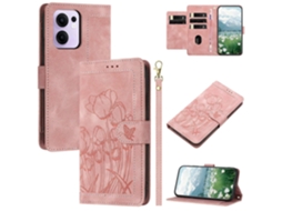 Capa De Couro Tipo Tulipa Para Oppo Reno13 F 5g 4g Com 5 Compartimentos Para Cartão E Carteira Rosa