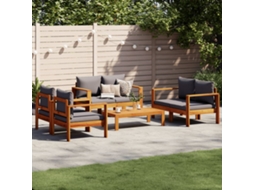 Conjunto De 5 Peças De Sofás De Jardim Com Almofadões Acácia Maciça Dkd Home Decor