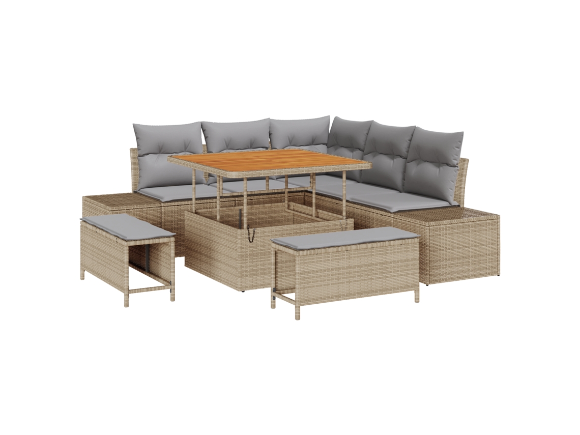 Conjunto 8 De Sofá De Jardim Com Vidaxl E Travesseiros Bege Vime