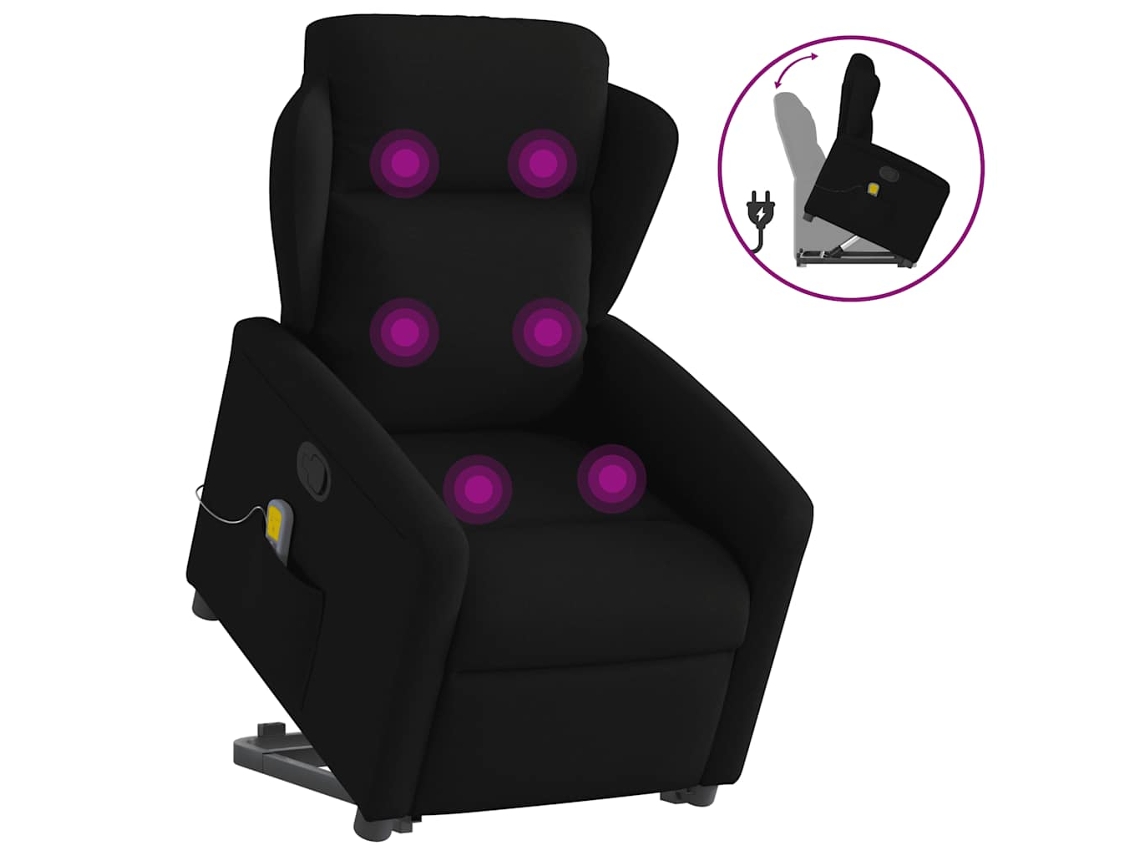 Vidaxl Poltrona De Massagens Reclinável Elevatória Tecido Preto